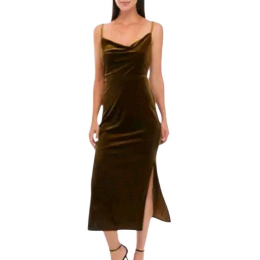 Just Taylor Midi Dress Womens Size 10 Dark Romantic Olive Velvet Whimsigoth Glam